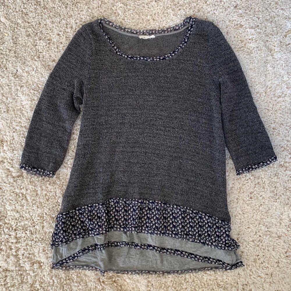 knit sweater with floral trim